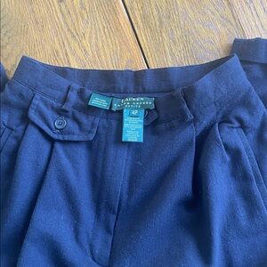 Lauren Ralph Lauren Petite Dark Blue Wool High Waisted and Cuffed Pants